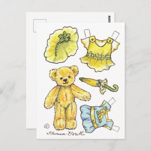 イエローペチュニアテディベア紙ドールかわいいハガキ ポストカード (正面/裏面)