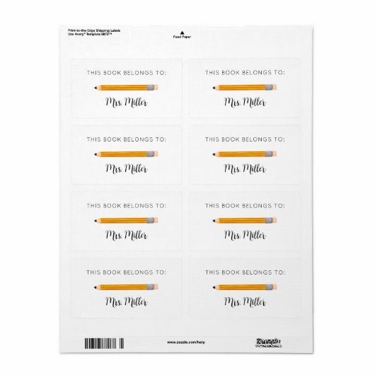 イエローペンシル先生この本は次の物に属する ラベル (フルシート)