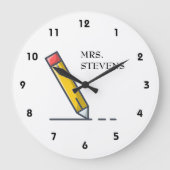 イエローペンシル先生名 ラージ壁時計 (正面)