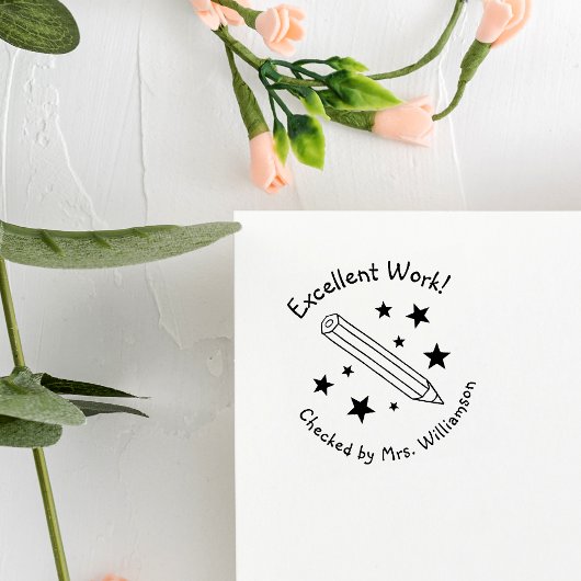 イエローペンシル&スターズエクセレントワーク先生 セルフインキングスタンプ