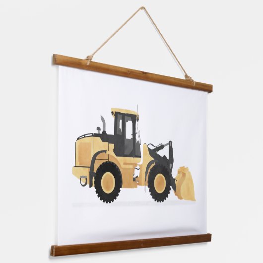 イエローホイールローダ建築車用デコール 吊り下げ型タペストリー (傾斜あり)