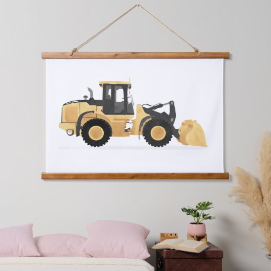 イエローホイールローダ建築車用デコール 吊り下げ型タペストリー (寝室)