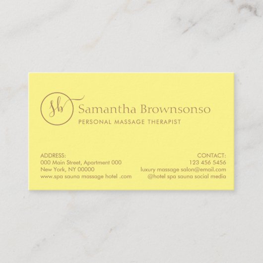 イエローホットストーン スパ リトリート マッサージ 名刺 (正面)