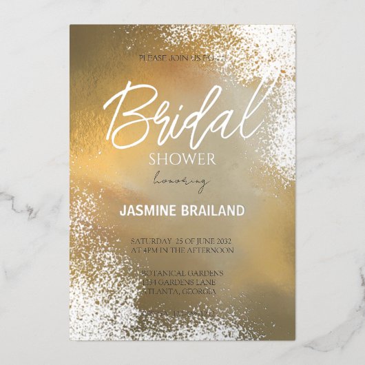 イエローホブルコズミックウォッシュブライダルシャワースパークル 箔招待状 (正面)