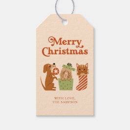イエローホリデーキャットドッグメリークリスマス ギフトタグ