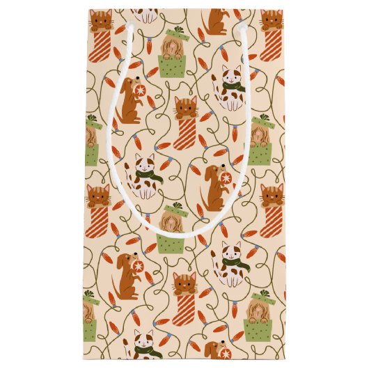 イエローホリデーペッツパターン スモールペーパーバッグ (正面)