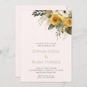 イエローホワイトおよびグリーンフローラ結婚赤面 招待状 (正面/裏面)