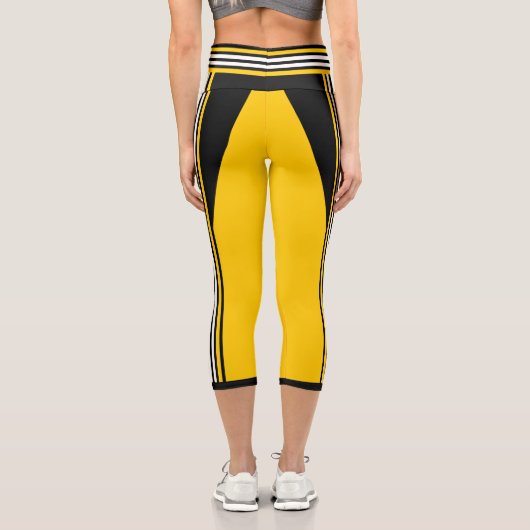 イエローホワイトとブラックレーシングストライプ名テンプレート カプリレギンス (裏面)