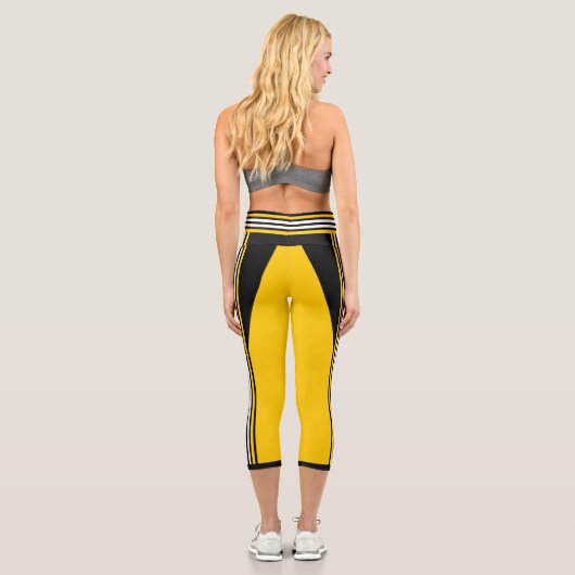 イエローホワイトとブラックレーシングストライプ名テンプレート カプリレギンス (裏面)