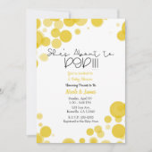 イエローホワイトの水玉模様の風船 彼女はもうすぐポップしそう 招待状 (正面)