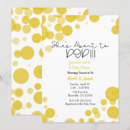 イエローホワイトの水玉模様の風船 彼女はもうすぐポップしそう 招待状