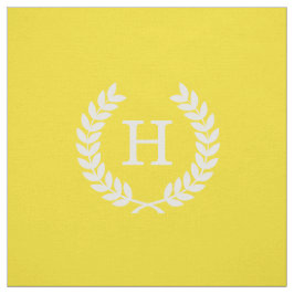 イエローホワイトウィートローレルリースイニシャルモノグラム ファブリック