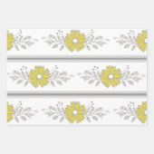 イエローホワイトグレーフローラ誕生日ブライダルシャワー ラッピングペーパーシート (正面2)