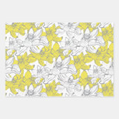 イエローホワイトグレーフローラ誕生日ブライダルシャワー ラッピングペーパーシート (正面)