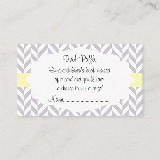 イエローホワイトグレー象の赤ちゃんシャワーブックラッフル エンクロージャーカード (裏面)