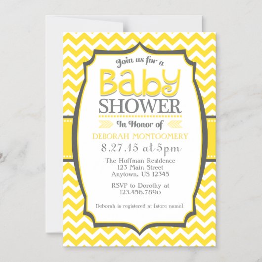 イエローホワイトシェブロン磁気ベビーシャワー招待状 マグネット招待状 (正面)