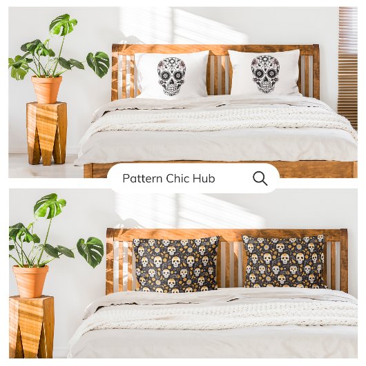 イエローホワイトシュガースカルホラーおもしろい モダン 枕カバー