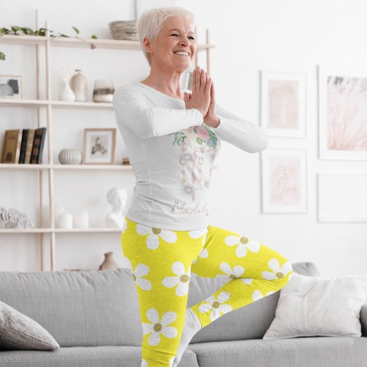 イエローホワイトシンプルデイジー金ゴールド レギンス