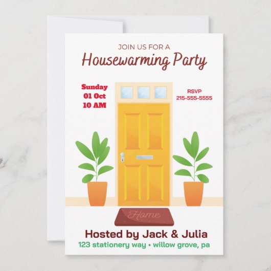 イエローホワイトシンプル引っ越し祝いパーティーパーティの招待状 招待状 (正面)