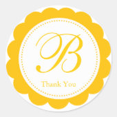 イエローホワイトスカロップドサークルモノグラムありがとう ラウンドシール (正面)