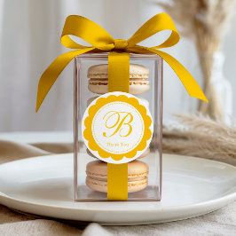 イエローホワイトスカロップドサークルモノグラムありがとう ラウンドシール