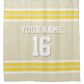 イエローホワイトスストライプポーツジャージ付きベージュ シャワーカーテン (正面)