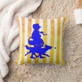 イエローホワイトストライプドッグブルーシルエット クッション (ブランケット)