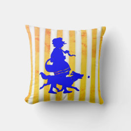 イエローホワイトストライプドッグブルーシルエット クッション