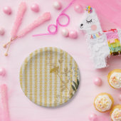 イエローホワイトストライプフローラジンガムプレイドファームハウス ペーパープレート (パーティー)