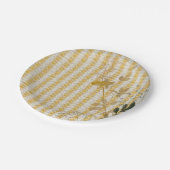 イエローホワイトストライプフローラジンガムプレイドファームハウス ペーパープレート (アングル)