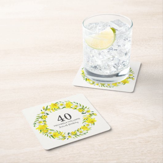 イエローホワイトダッフォジルリース40歳の誕生日 スクエアペーパーコースター (インサイチュ)