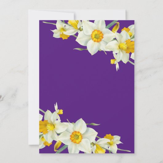 イエローホワイトダッフォディルフローラパープル誕生日 招待状 (裏面)