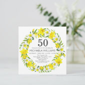 イエローホワイトダッフォディルボタニカル50誕生日 招待状 (スタンド正面)