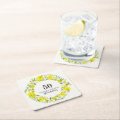 イエローホワイトダッフォディルリース50誕生日 スクエアペーパーコースター (インサイチュ)