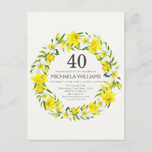 イエローホワイトダッフルズ40th誕生日招待状 ポストカード (正面)