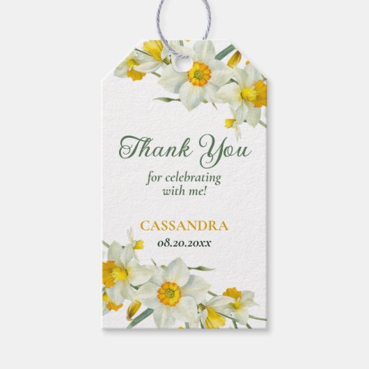 イエローホワイトダフォディル素朴フローラ誕生日 ギフトタグ (正面)