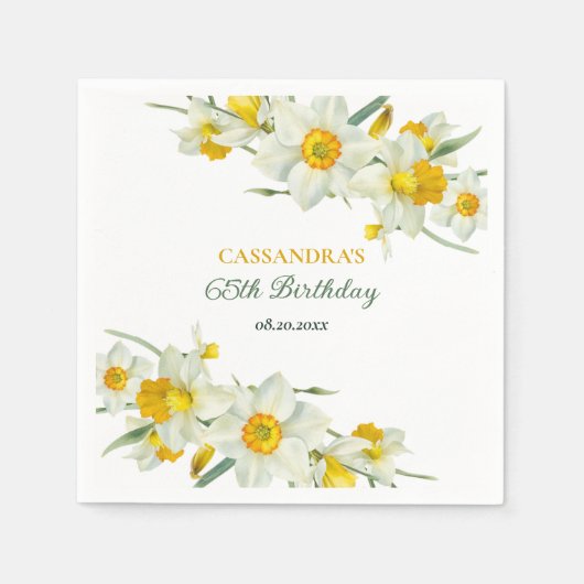 イエローホワイトダフォディル素朴フローラ誕生日 スタンダードカクテルナプキン (正面)
