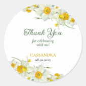イエローホワイトダフォディル素朴フローラ誕生日 ラウンドシール (正面)