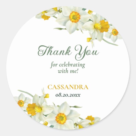 イエローホワイトダフォディル素朴フローラ誕生日 ラウンドシール (正面)