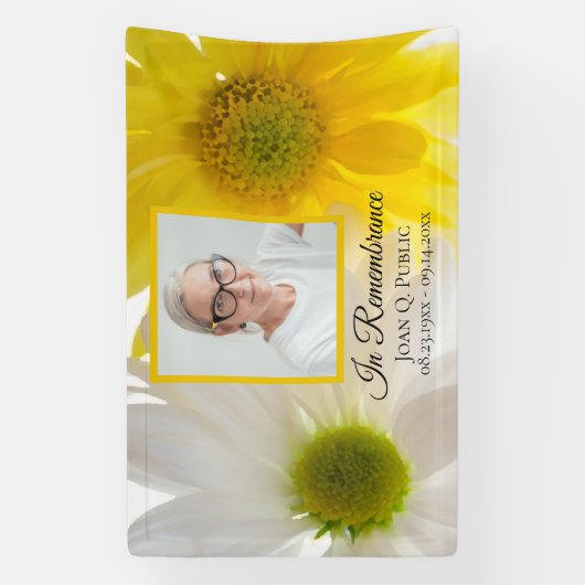 イエローホワイトデイジーお祝いの葬式 横断幕 (縦)