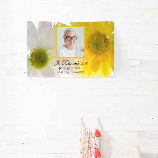 イエローホワイトデイジーお祝いの葬式 横断幕 (インサイチュ)