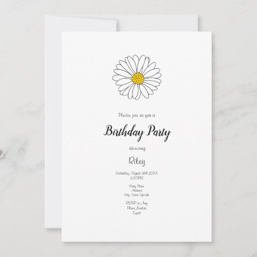 イエローホワイトデイジーイエローターコイズデイジーパターン 招待状 (正面)