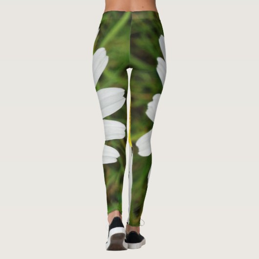 イエローホワイトデイジーフラワー花の写真 レギンス (裏面)