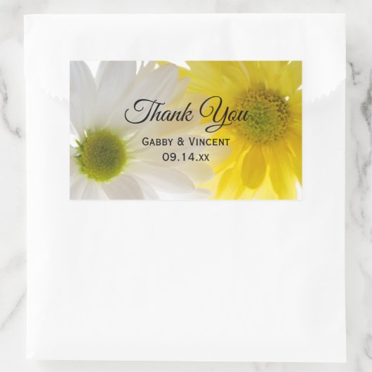 イエローホワイトデイジー結婚ズサンキューメッセージカード 長方形シール (バッグ)
