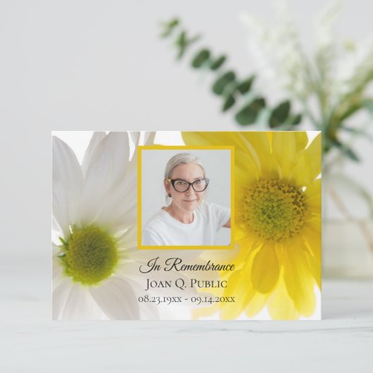 イエローホワイトデイジー葬儀記念悔やみや弔慰 サンキューカード (スタンド正面)