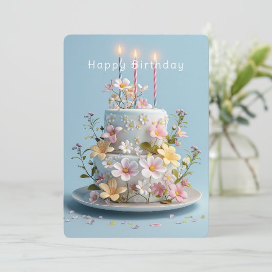 イエローホワイトピンクシュガーワイルドフラワーズ誕生日 カード (スタンド正面)