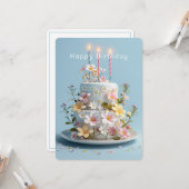 イエローホワイトピンクシュガーワイルドフラワーズ誕生日 カード (正面/裏面インサイチュ)