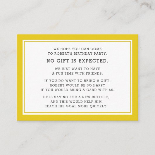 イエローホワイトフィバー5ドルバースデーパーティー エンクロージャーカード (正面)