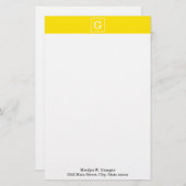 イエローホワイトフレームイニシャルモノグラム 便箋 (正面/裏面)
