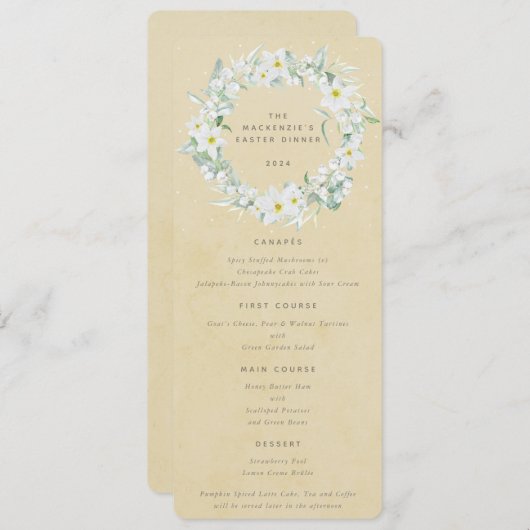 イエローホワイトフローライースターリースフラット4コース メニュー (正面/裏面)